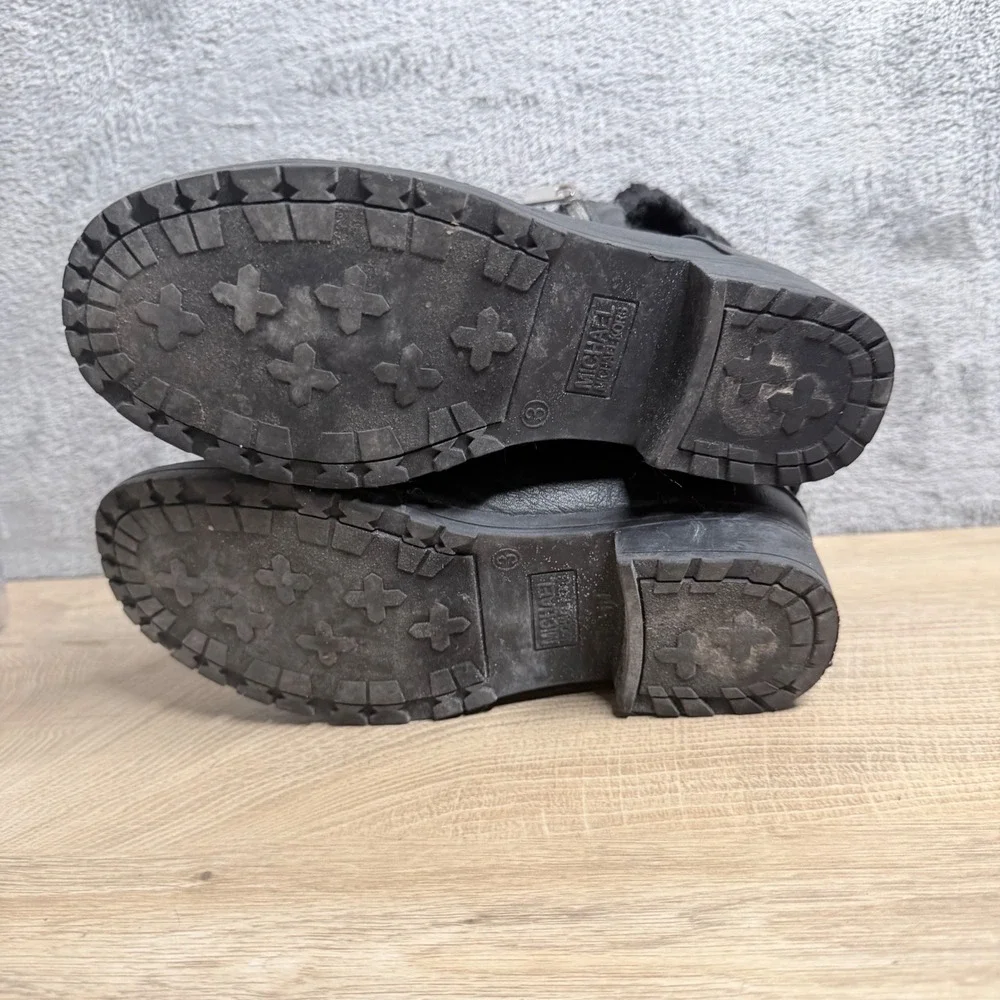 Michael Kors Donna Combat Boots Kids Size 3 Black Knit Cuff‎ Lace Up Lug Sole